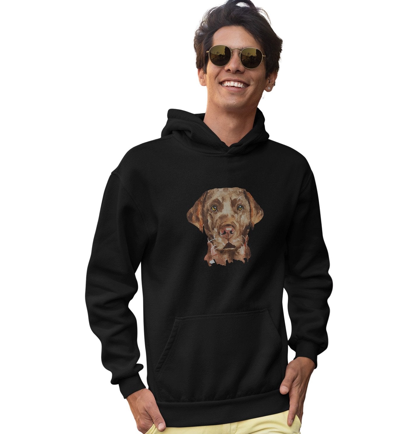 Chocolate Lab Face Watercolor - Adult Unisex Hoodie Sweatshirt