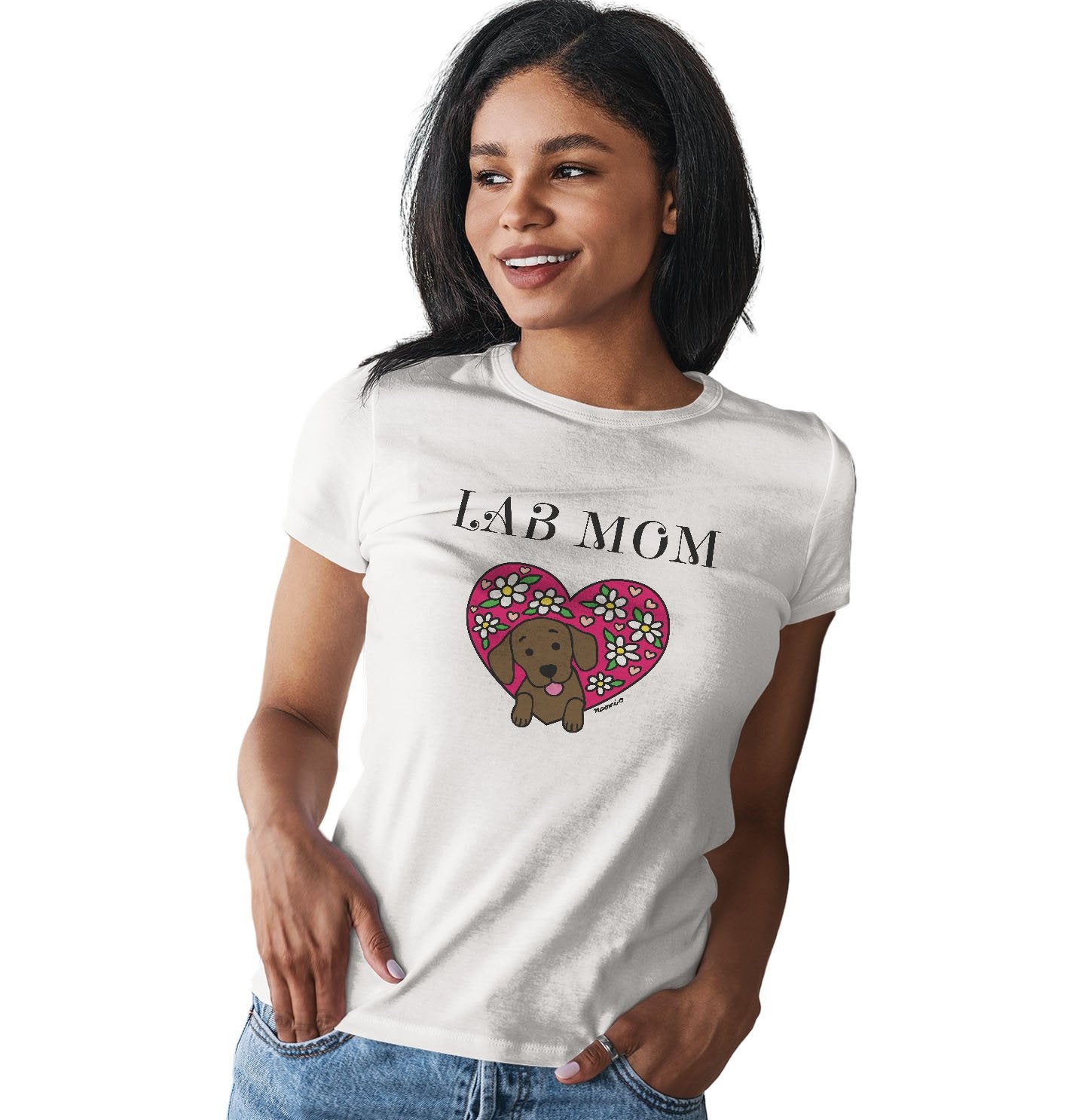 Flower Heart Chocolate Lab Mom - Women's Fitted T-Shirt