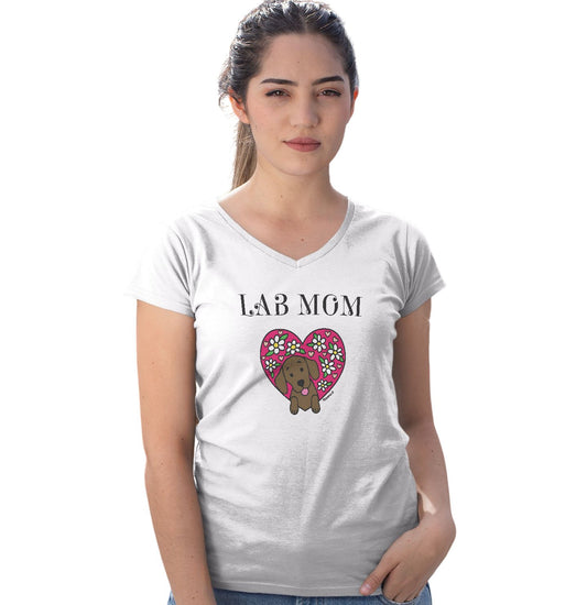 Animal Pride - Flower Heart Chocolate Lab Mom - Women's V-Neck T-Shirt
