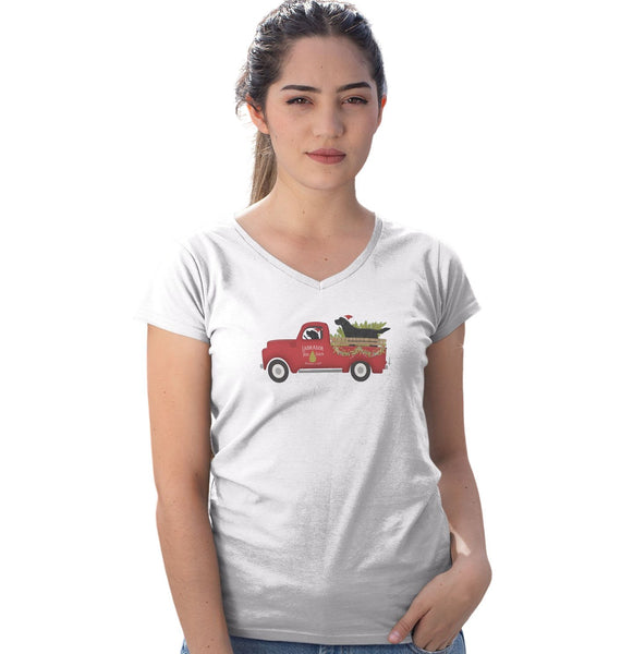 Labrador Christmas Tree Truck Women's V-Neck Shirt