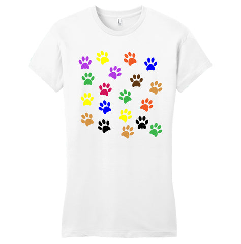 Colorful Paw Prints Women s Fitted T Shirt Labradors