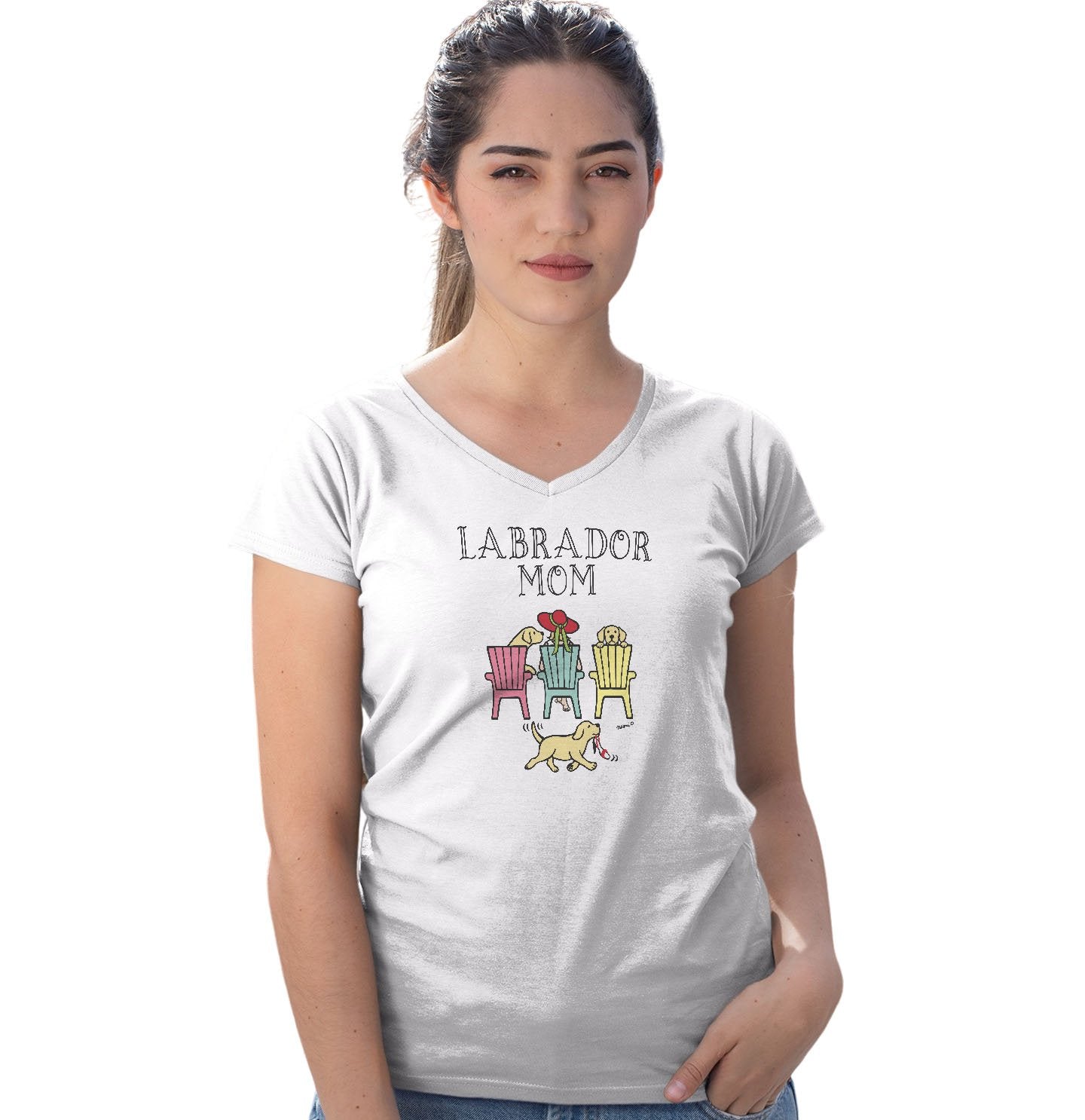Yellow Labrador Dog Mom - Mother's Day Deck Chairs Design | Women's V-Neck T-Shirt