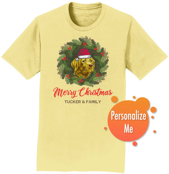 Santa Dog and Wreath - Personalized Custom Adult Unisex T-Shirt