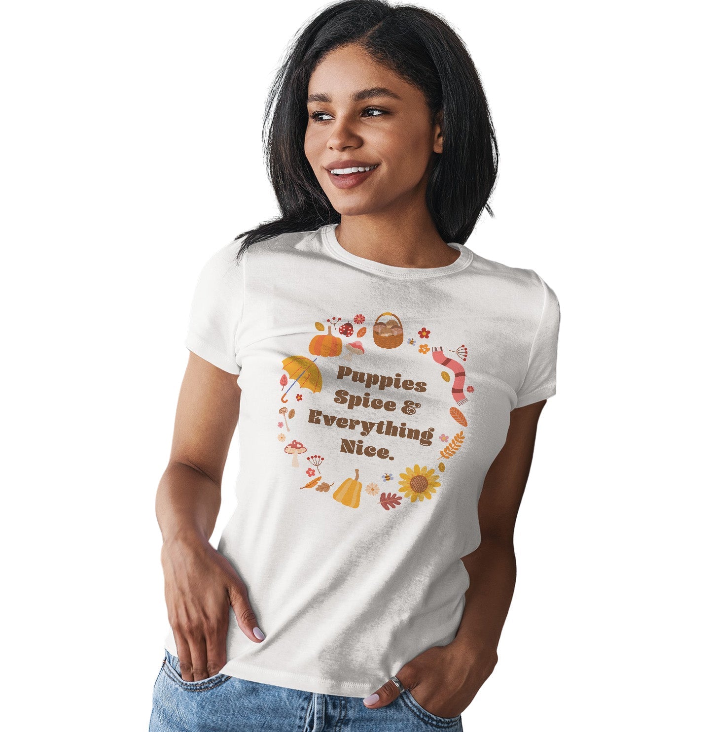 Puppies Spice Everything Nice Fall Wreath - Women's Fitted T-Shirt