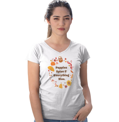 Puppies Spice Everything Nice Fall Wreath - Women's V-Neck T-Shirt