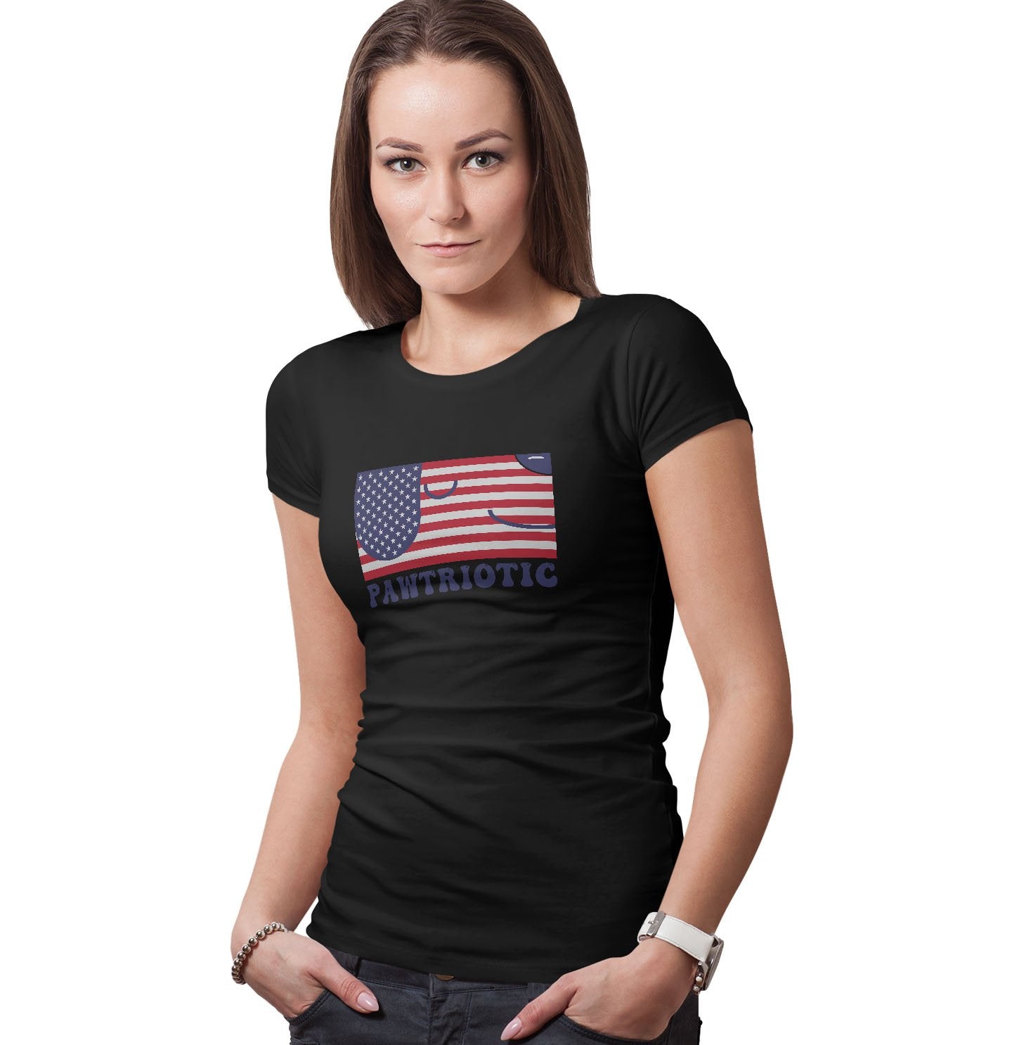 Pawtriotic Flag Dog - Women's Fitted T-Shirt