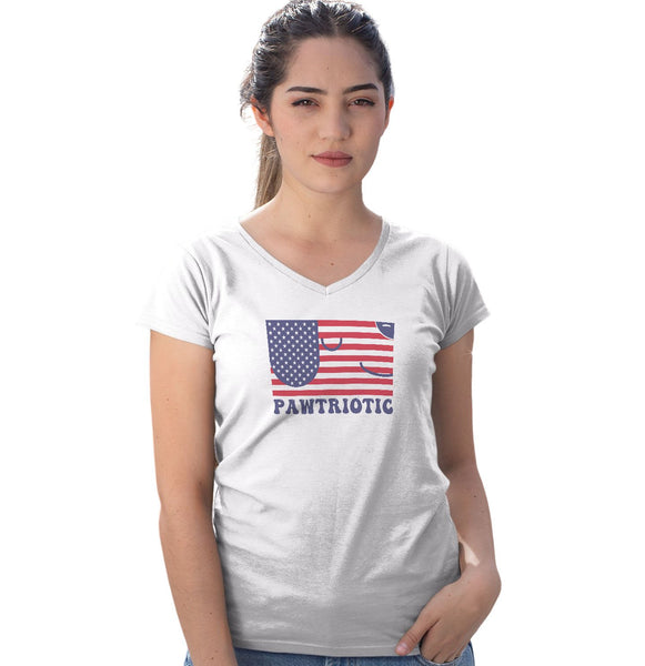 Pawtriotic Flag Dog - Women's V-Neck T-Shirt