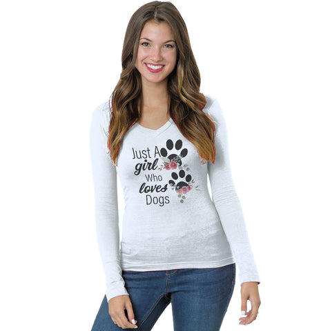 Just A Girl Who Loves Dogs - Ladies' V-Neck Long Sleeve T-Shirt