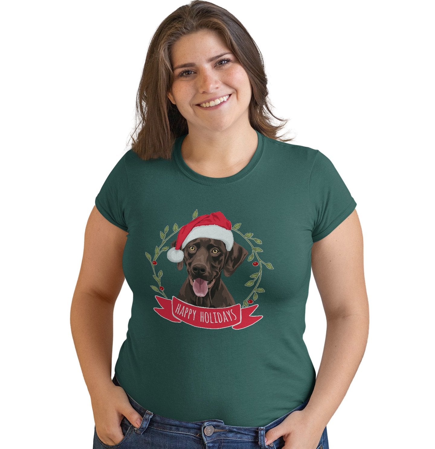 Happy Holidays Chocolate Labrador- Ladies' T-Shirt