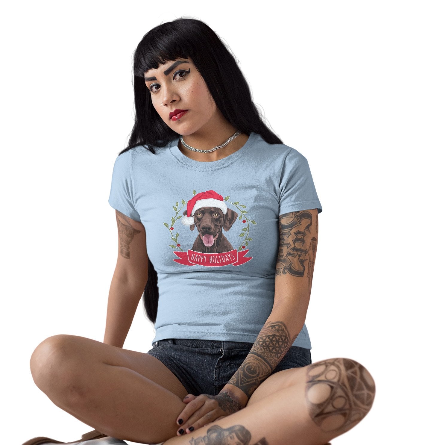 Happy Holidays Chocolate Lab - Women's Fitted T-Shirt