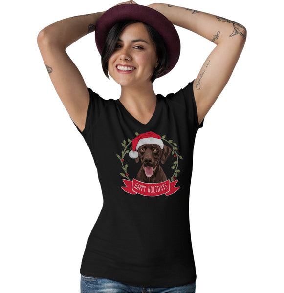 Happy Holidays Chocolate Lab - Women's V-Neck T-Shirt