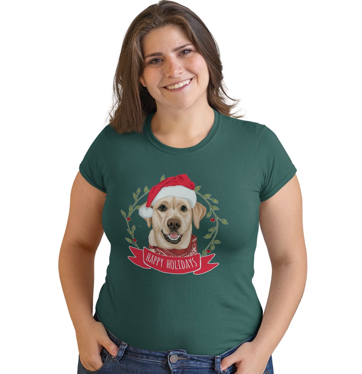 Happy Holidays Yellow Labrador- Ladies' T-Shirt