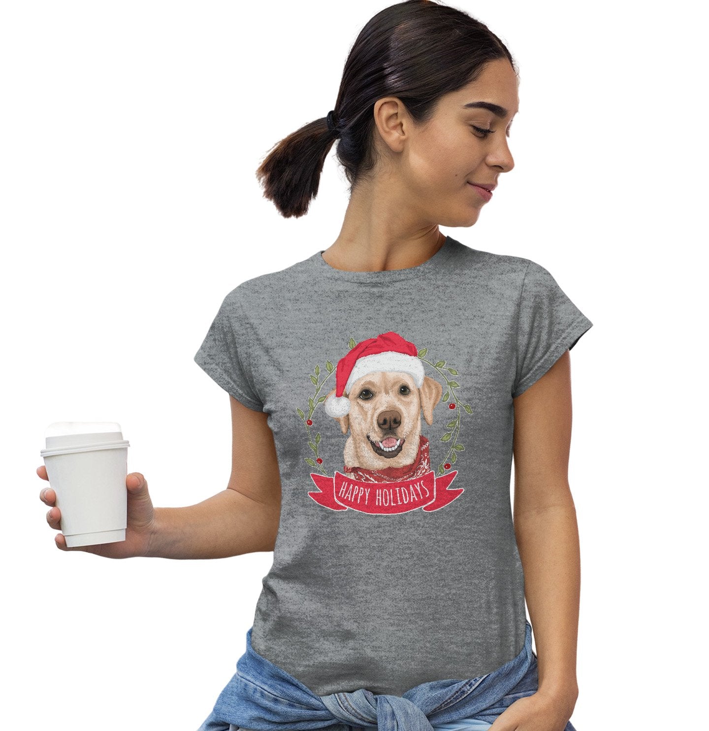 Happy Holidays Yellow Lab - Women's Fitted T-Shirt