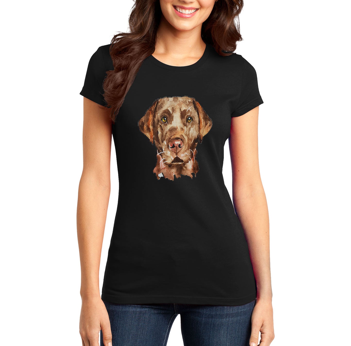Chocolate Lab Face Watercolor - Women's Fitted T-Shirt