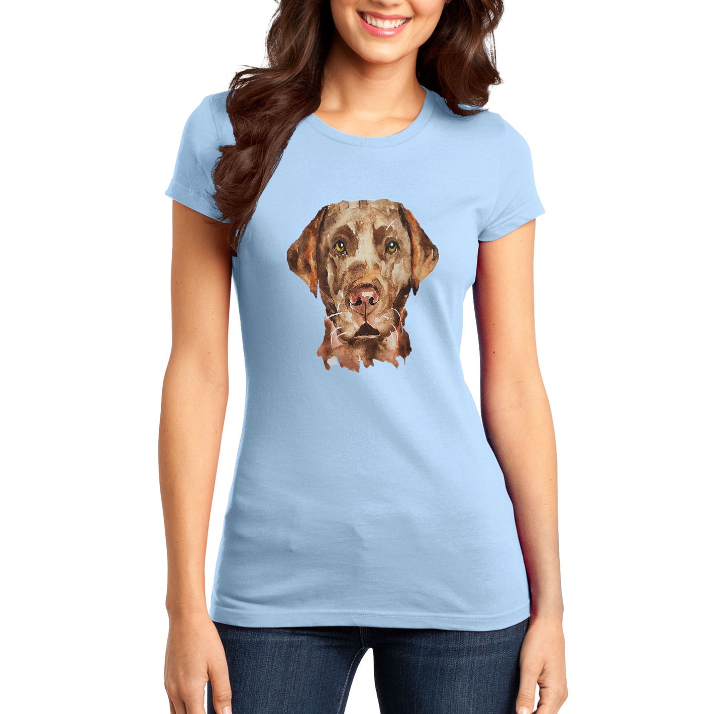 Chocolate Lab Face Watercolor - Women's Fitted T-Shirt