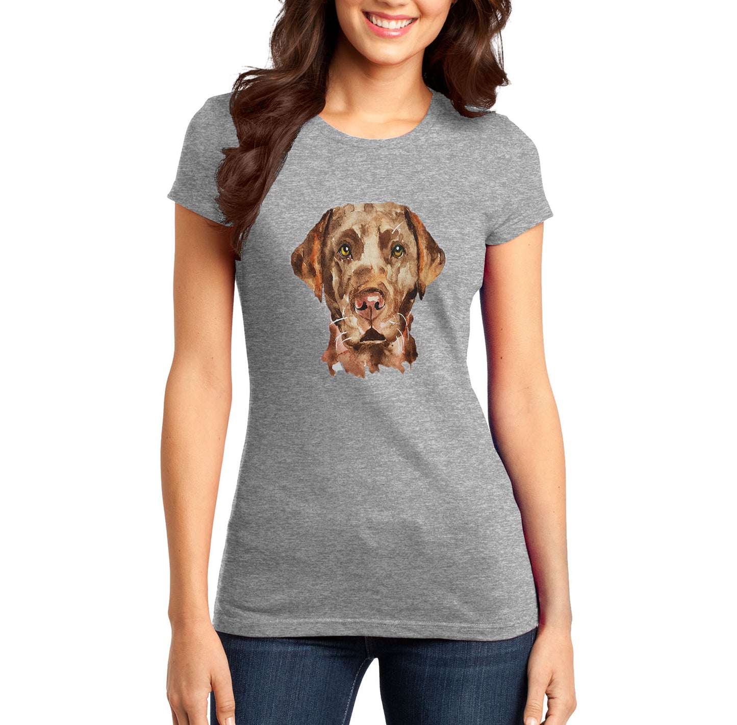 Chocolate Lab Face Watercolor - Women's Fitted T-Shirt