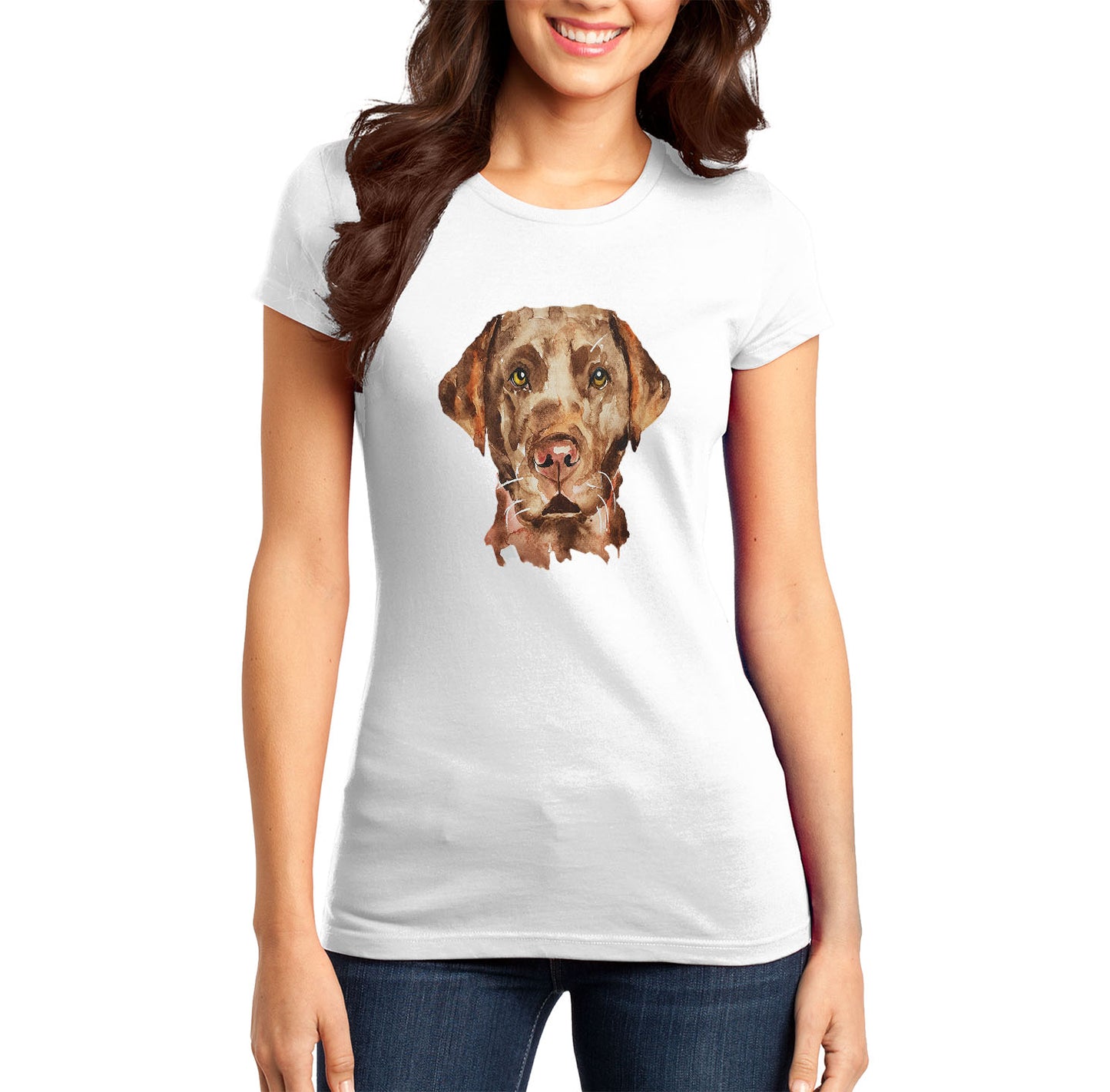 Chocolate Lab Face Watercolor - Women's Fitted T-Shirt