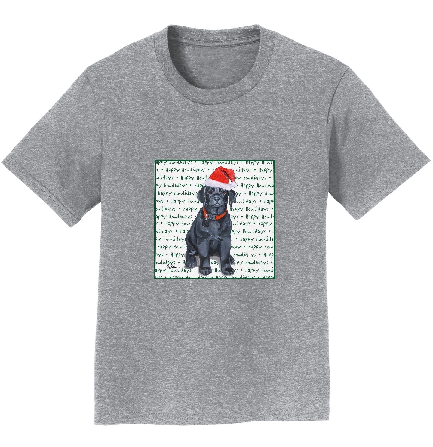 Black Labrador Retriever Puppy Happy Howlidays Text - Kids' Unisex T-Shirt