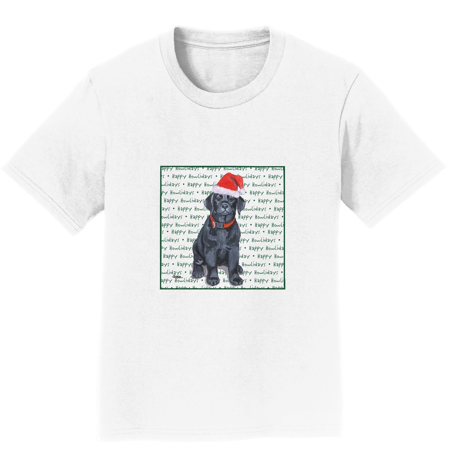 Black Labrador Retriever Puppy Happy Howlidays Text - Kids' Unisex T-Shirt