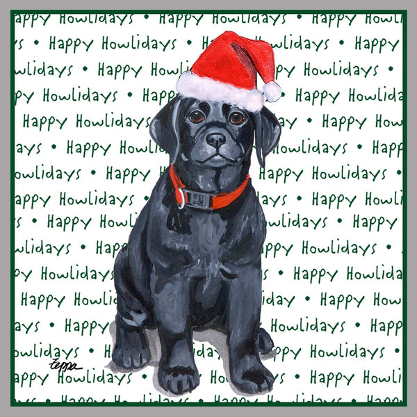 Black Labrador Retriever Puppy Happy Howlidays Text - Adult Unisex Crewneck Sweatshirt
