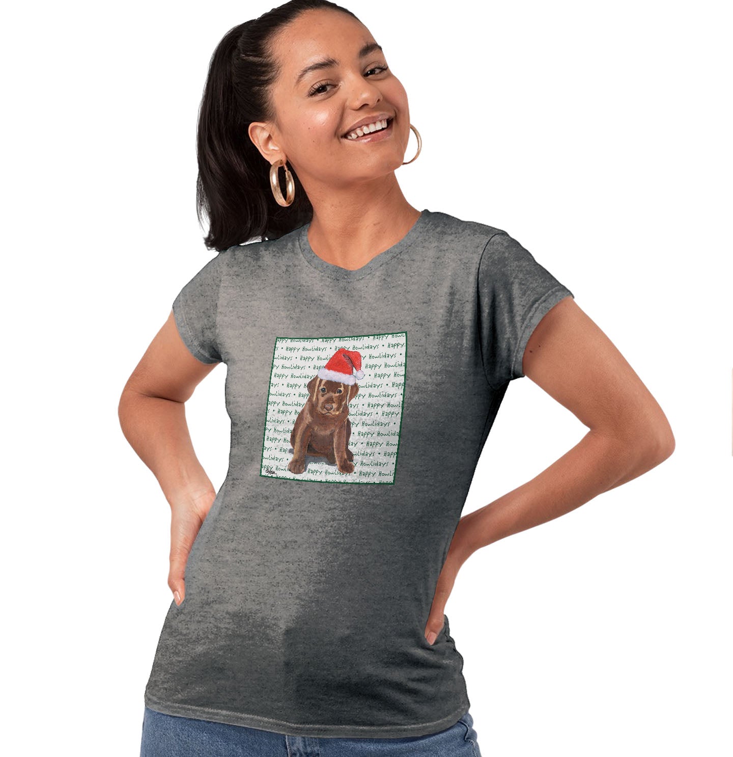 Chocolate Labrador Retriever Puppy Happy Howlidays Text - Women's Tri-Blend T-Shirt