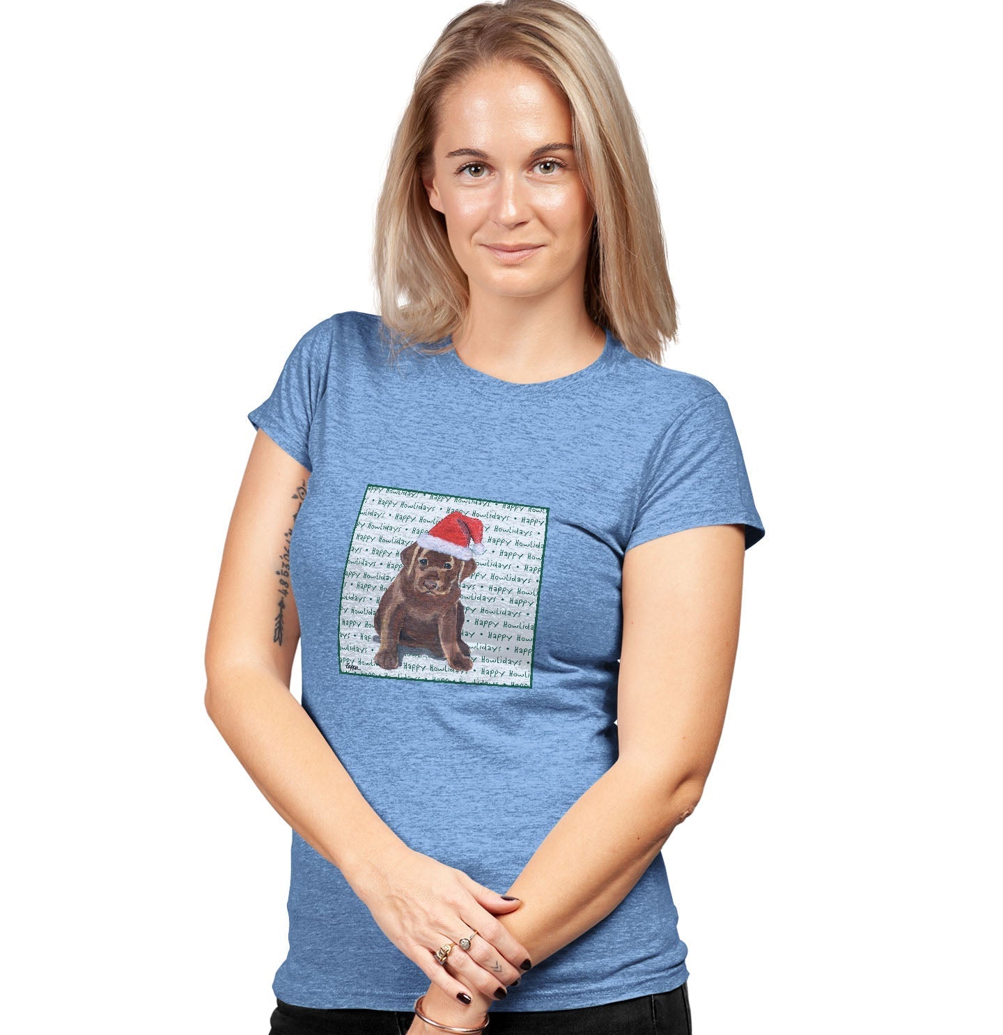 Chocolate Labrador Retriever Puppy Happy Howlidays Text - Women's Tri-Blend T-Shirt