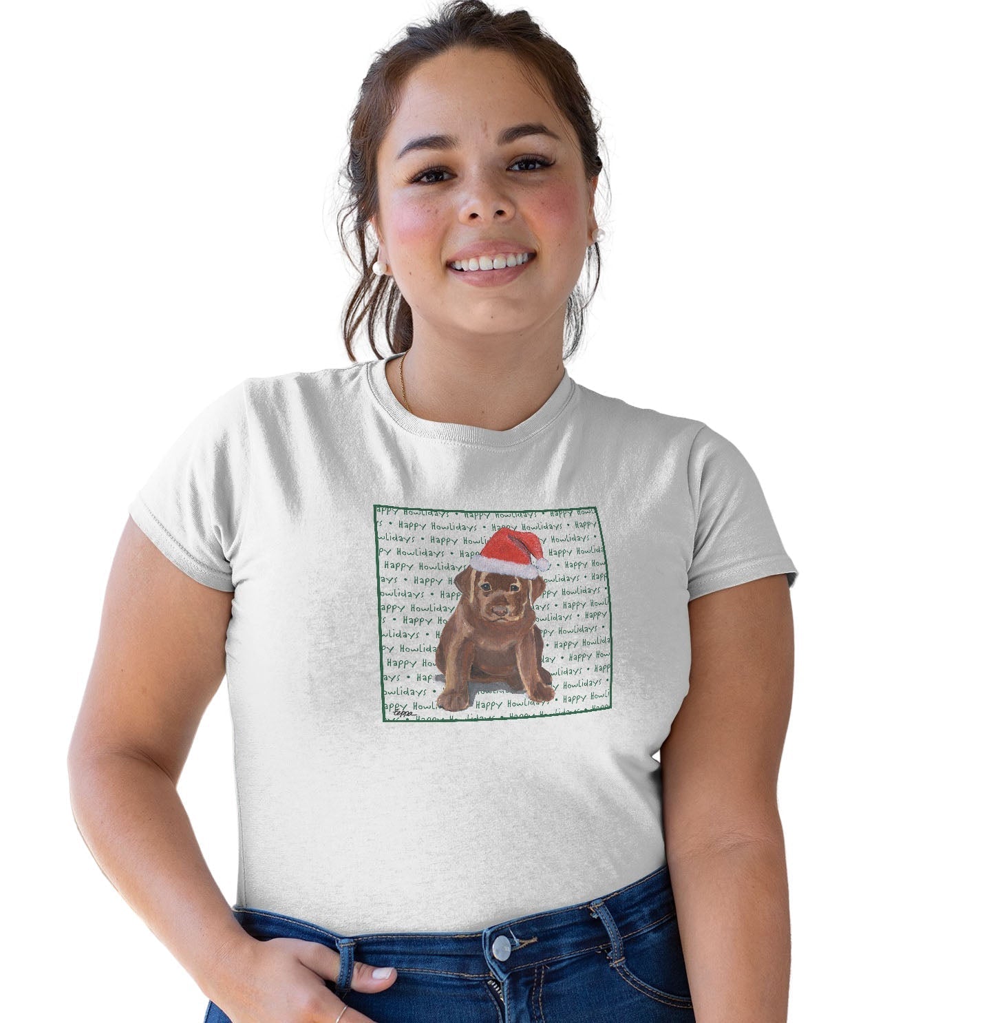 Chocolate Labrador Retriever Puppy Happy Howlidays Text - Women's Tri-Blend T-Shirt