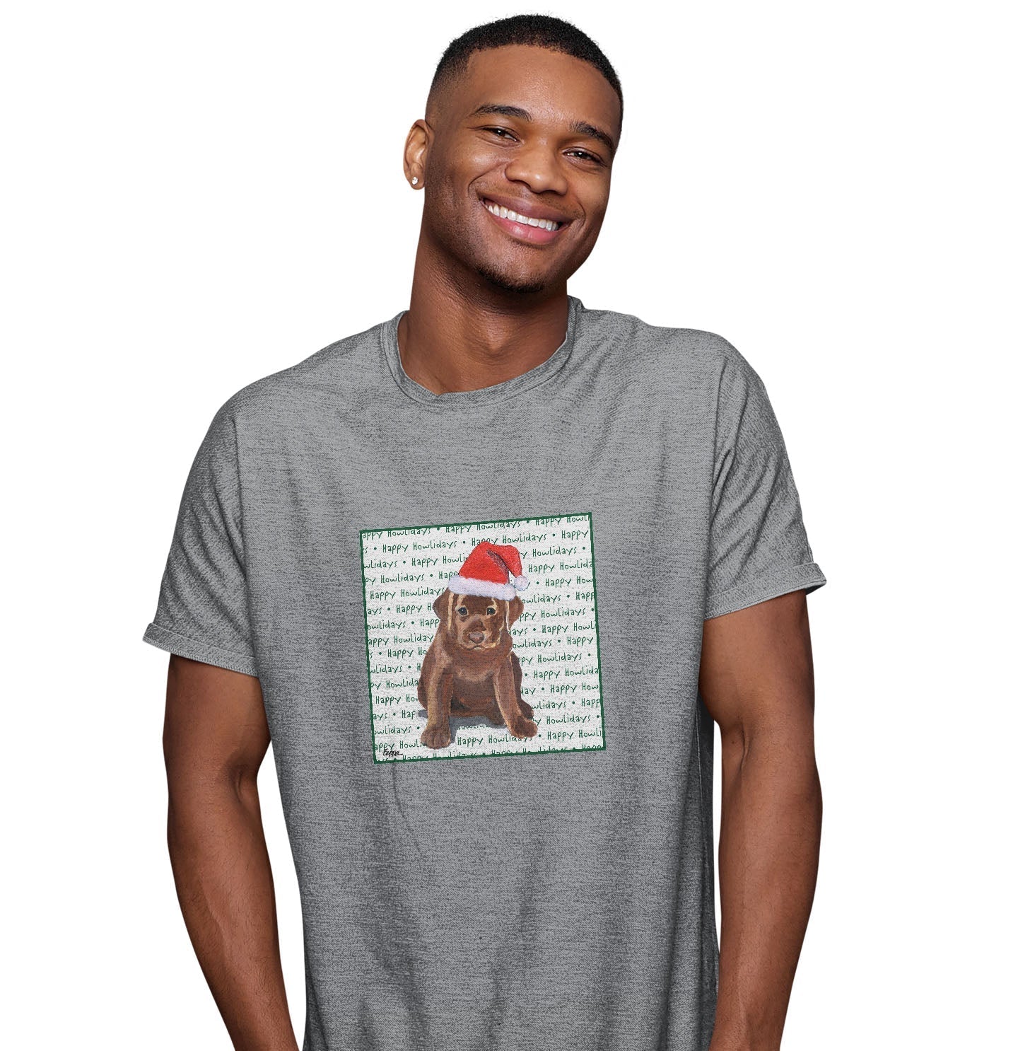 Chocolate Labrador Retriever Puppy Happy Howlidays Text - Adult Unisex T-Shirt