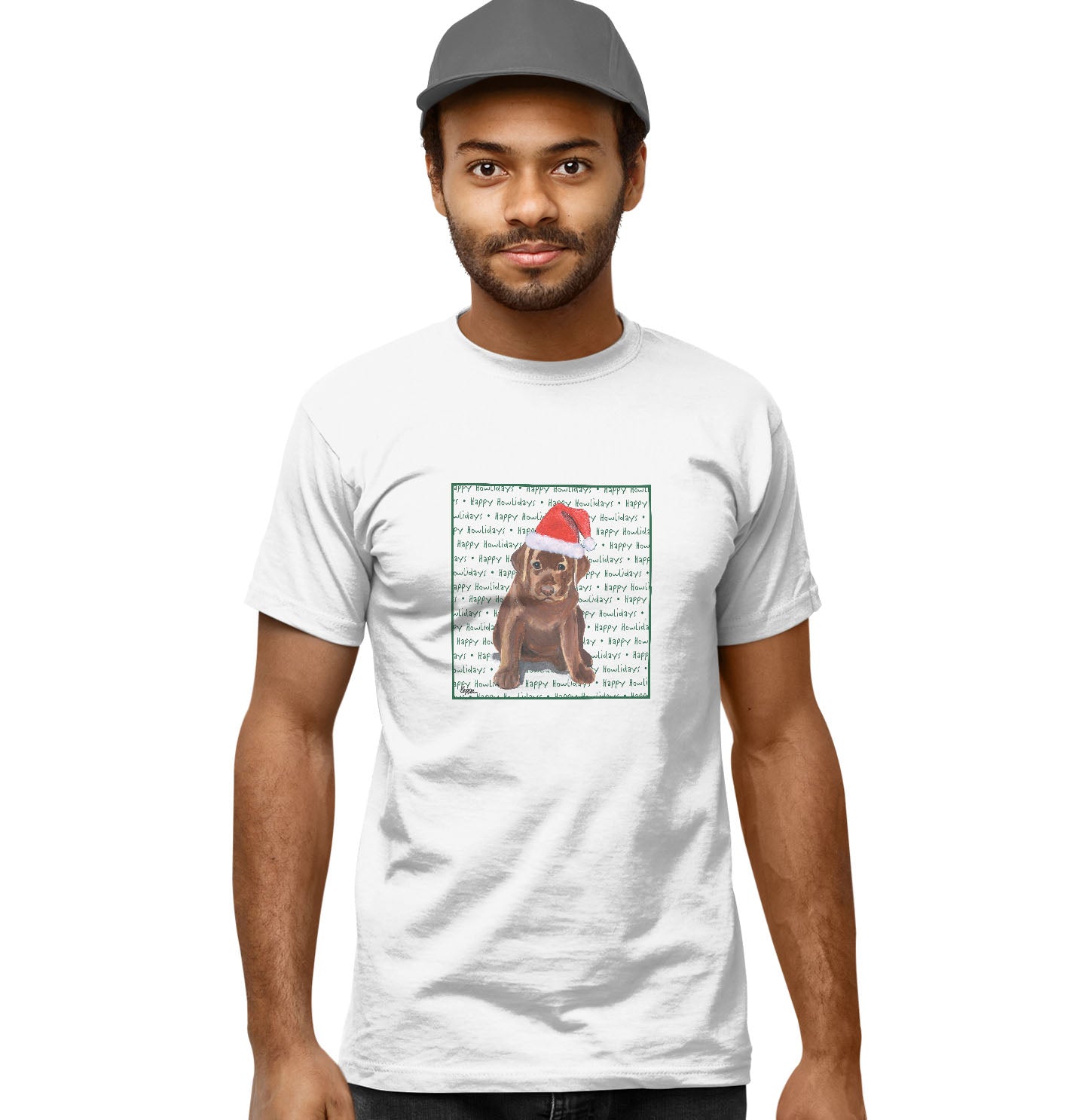 Chocolate Labrador Retriever Puppy Happy Howlidays Text - Adult Unisex T-Shirt