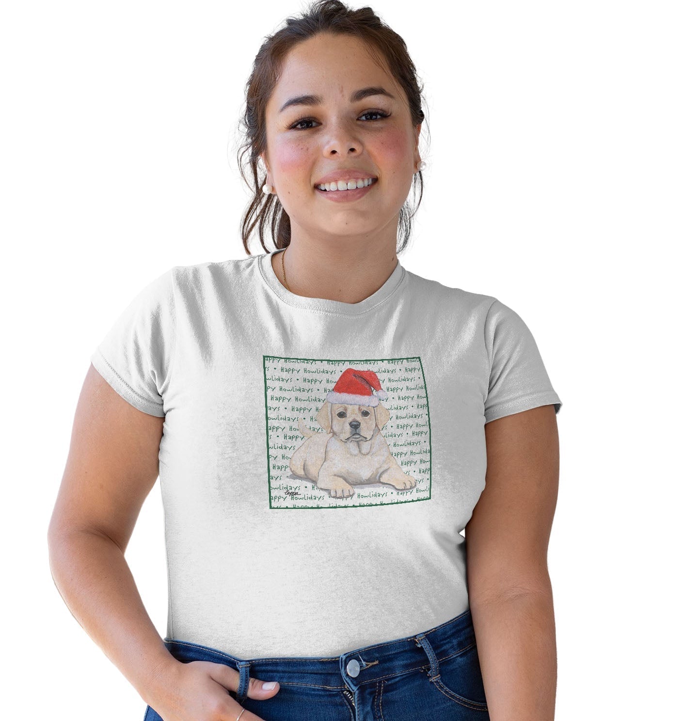 Yellow Labrador Retriever Puppy Happy Howlidays Text - Women's Tri-Blend T-Shirt