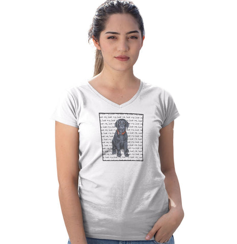 Black Lab Puppy Love Text - Women's V-Neck T-Shirt