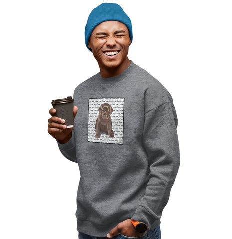 Chocolate Lab Puppy Love Text - Adult Unisex Crewneck Sweatshirt