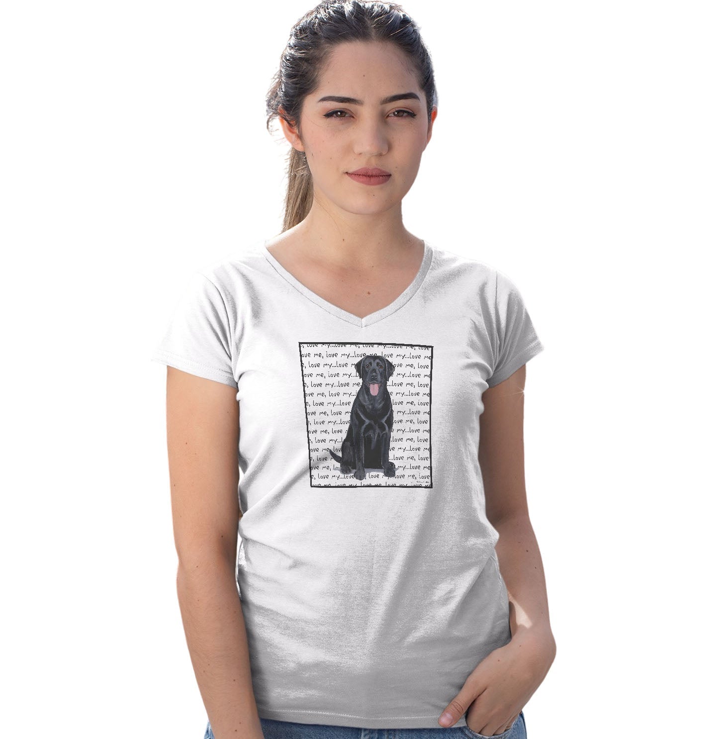 Black Lab Love Text - Women's V-Neck T-Shirt