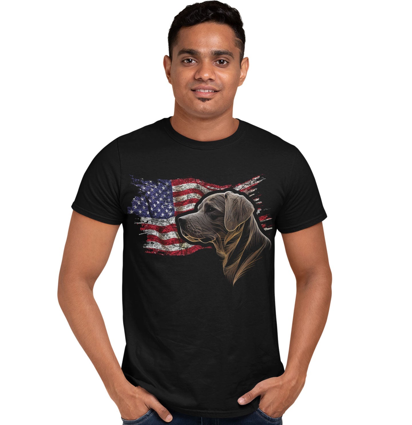 Patriotic Chocolate Labrador Retriever American Flag - Adult Unisex T-Shirt