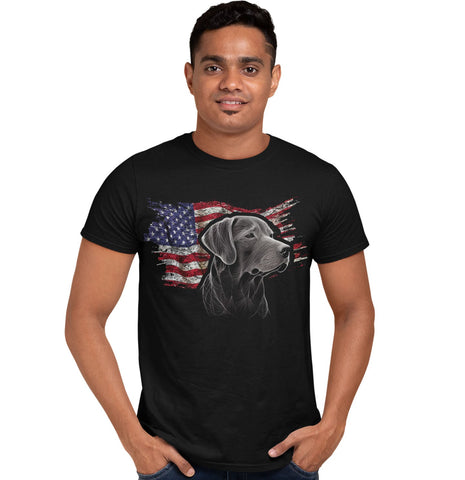 Patriotic Black Labrador Retriever American Flag - Adult Unisex T-Shirt