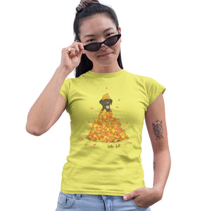 Leaf Pile and Black Lab - Women's Fitted T-Shirt