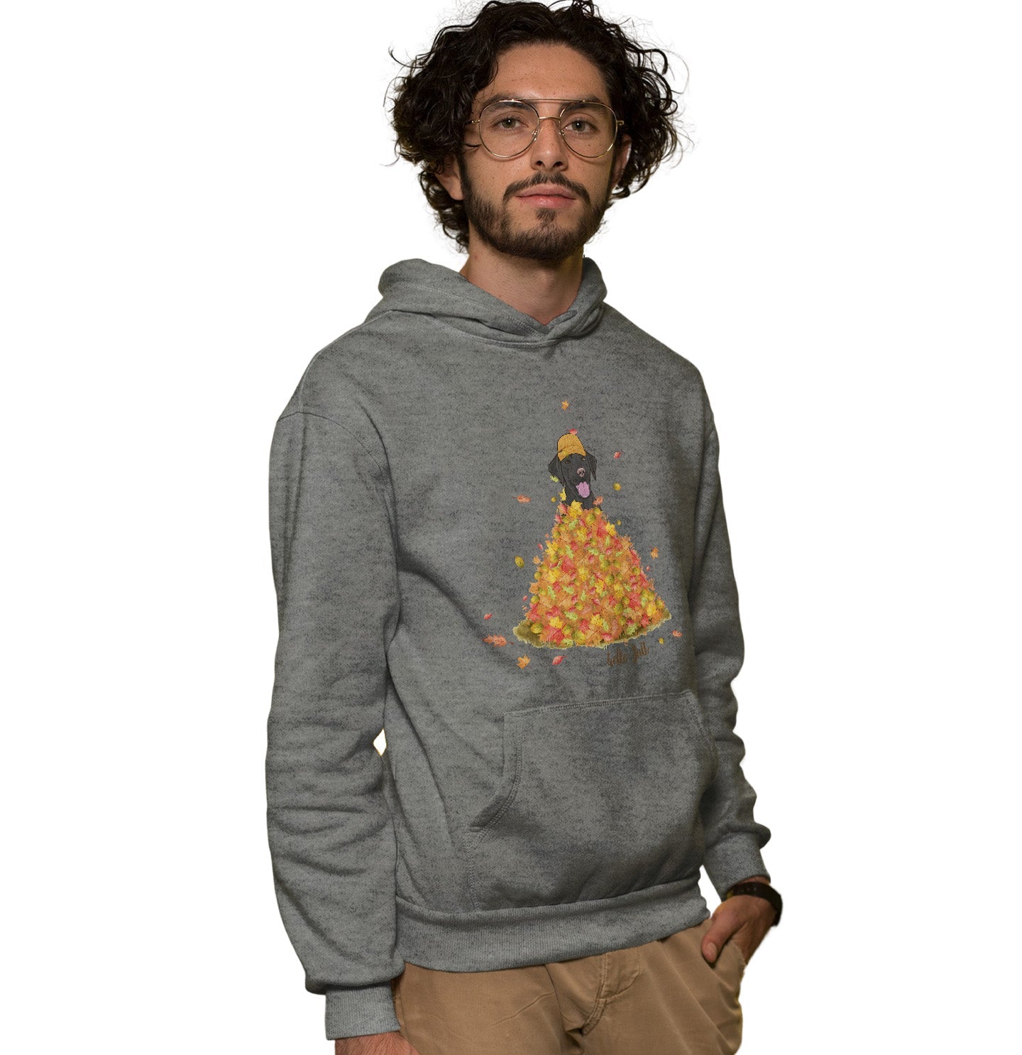 Leaf Pile and Black Lab - Adult Unisex Hoodie Sweatshirt