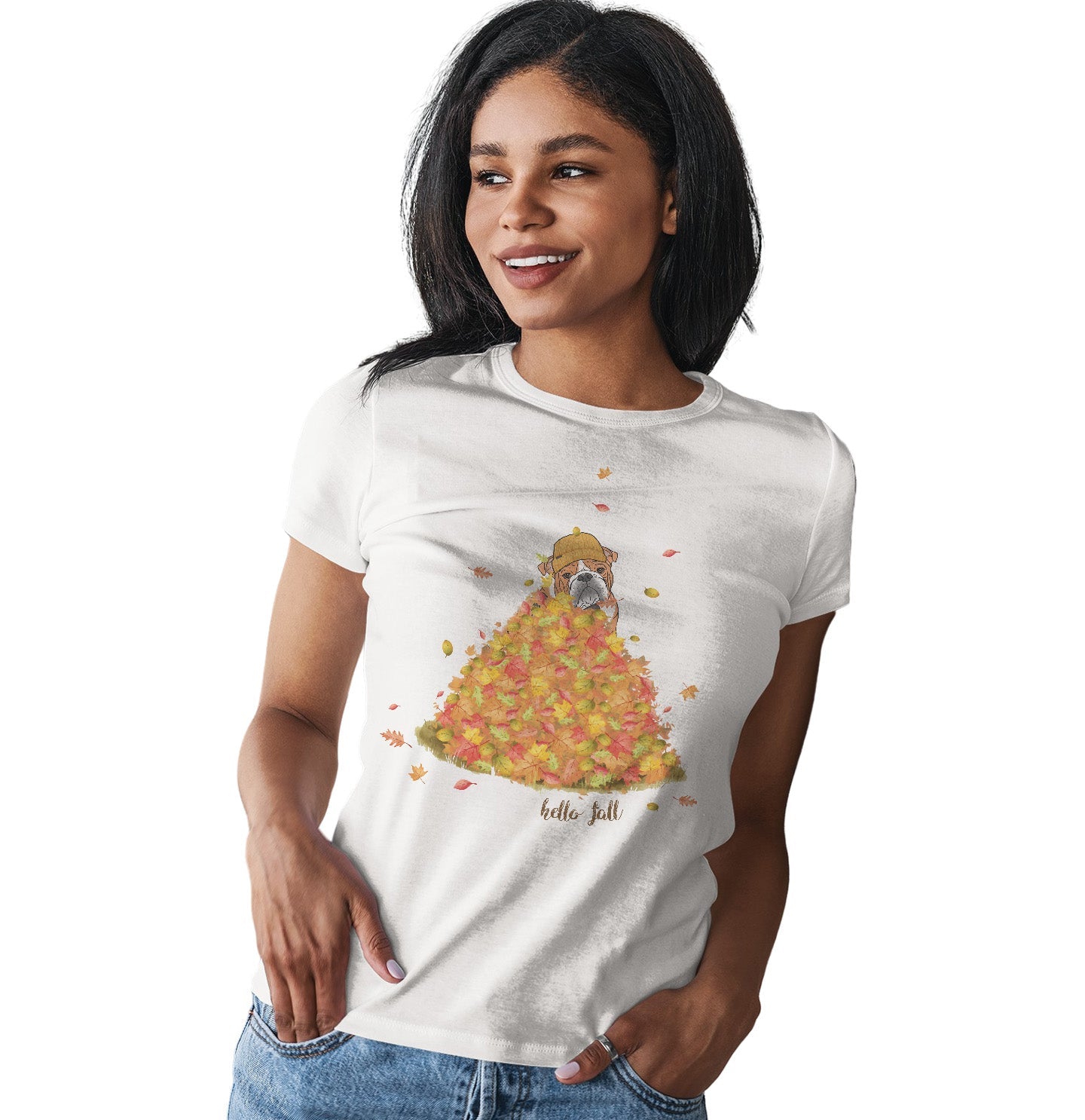 Leaf Pile and Chocolate Lab - Women's Fitted T-Shirt