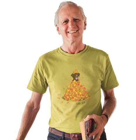 Leaf Pile and Chocolate Lab - Adult Unisex T-Shirt
