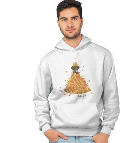 Leaf Pile and Chocolate Lab - Adult Unisex Hoodie Sweatshirt