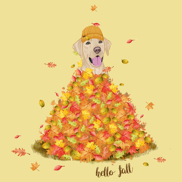 Leaf Pile and Yellow Lab - Adult Unisex T-Shirt