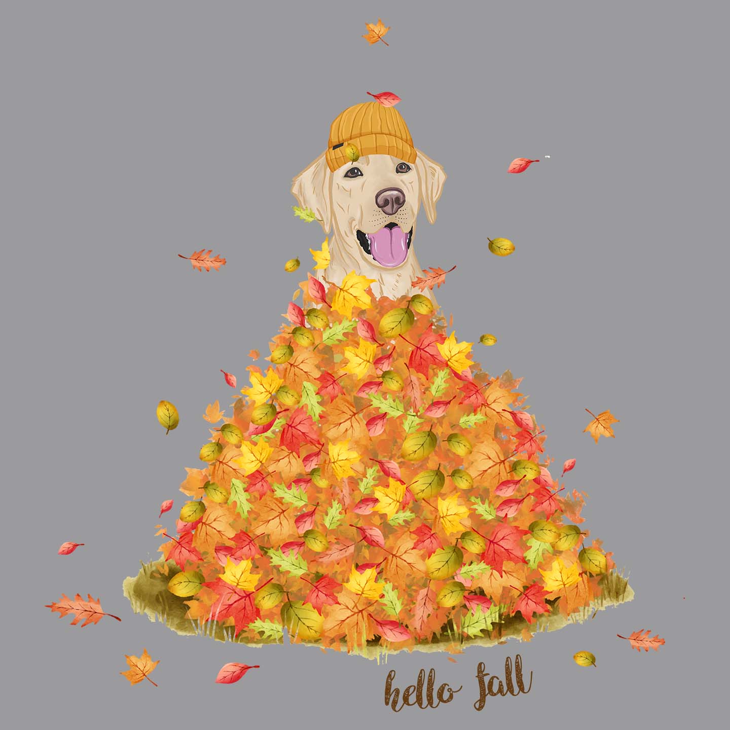 Leaf Pile and Yellow Lab - Adult Unisex Crewneck Sweatshirt