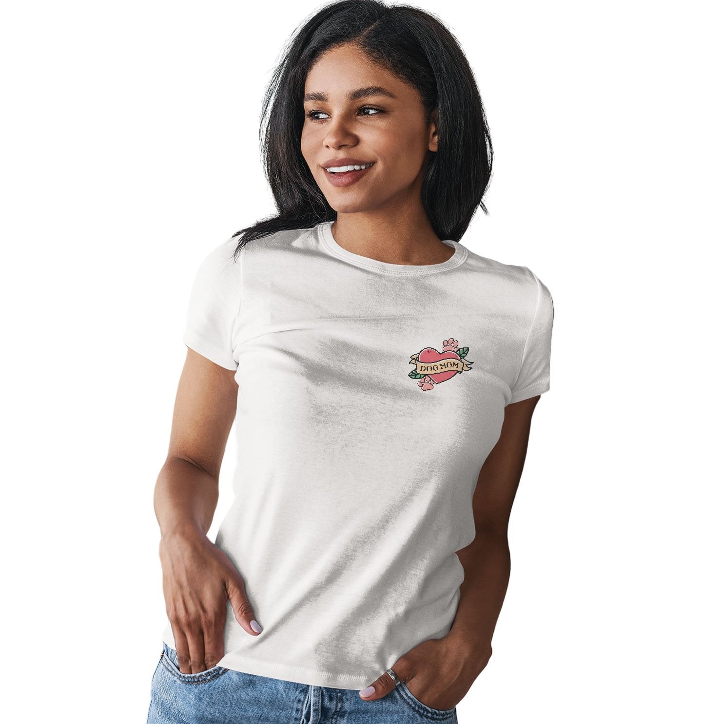 Dog Mom Heart - Pocket - Women's Fitted T-Shirt