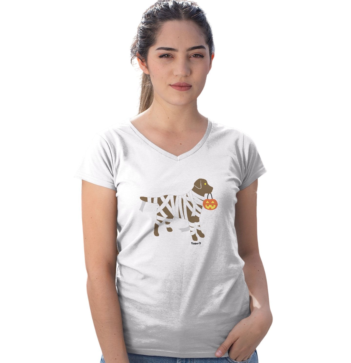 Chocolate Lab Mummy Trick or Treater - Halloween - Women's V-Neck T-Shirt