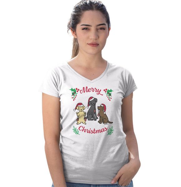 Merry Christmas 3 Labs - Women's V-Neck T-Shirt