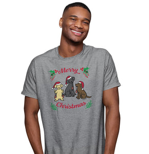Merry Christmas 3 Labs - Adult Unisex T-Shirt