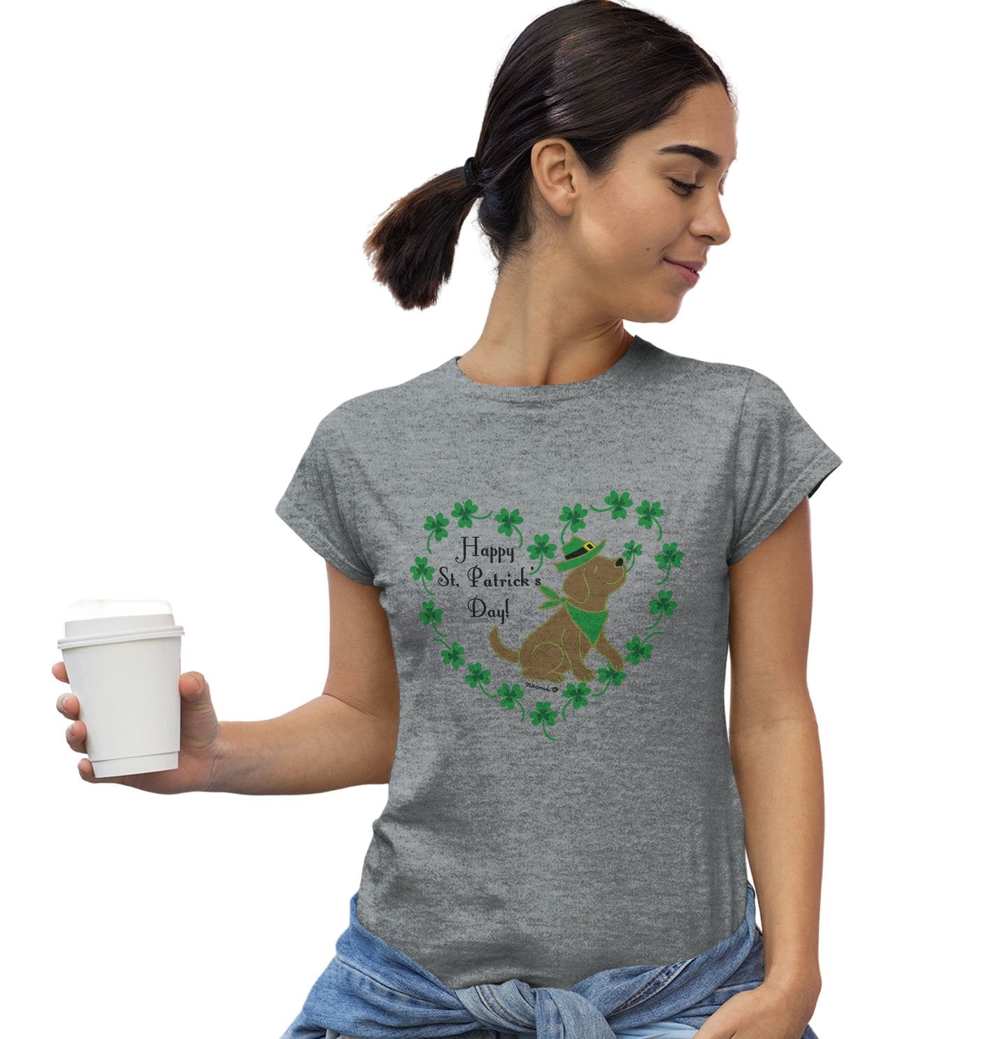 St. Patrick's Day Clover Heart Chocolate Lab - Women's Fitted T-Shirt