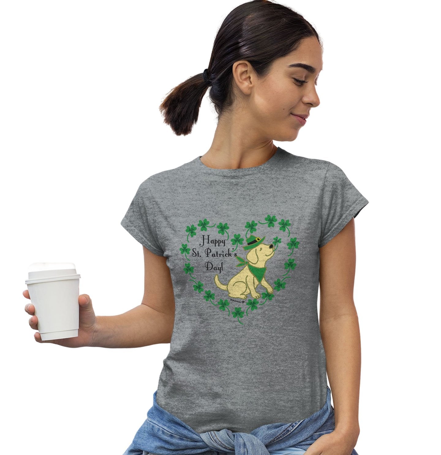 St. Patrick's Day Clover Heart Yellow Lab - Women's Fitted T-Shirt