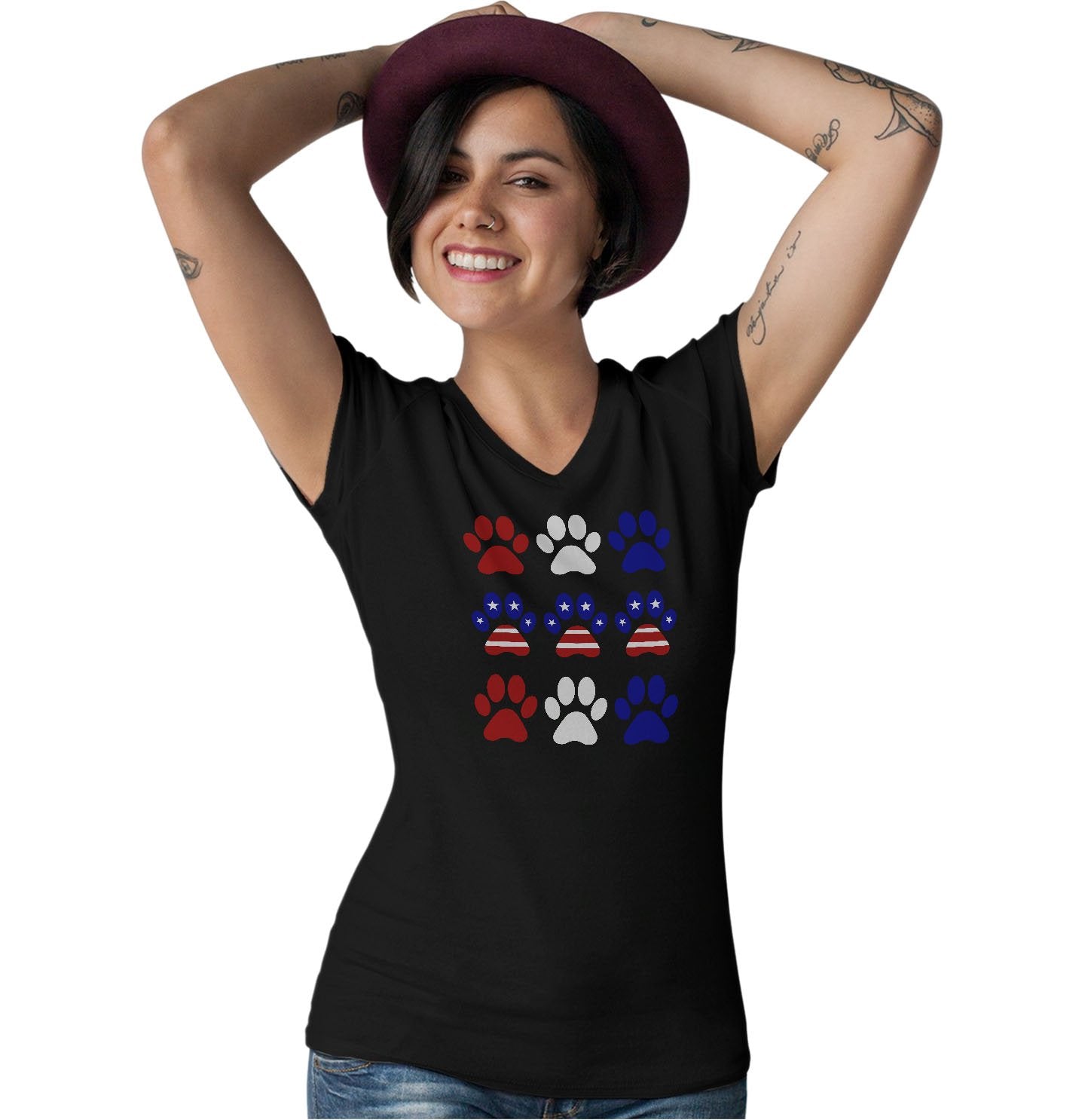 Patriotic Paws - Women's V-Neck T-Shirt