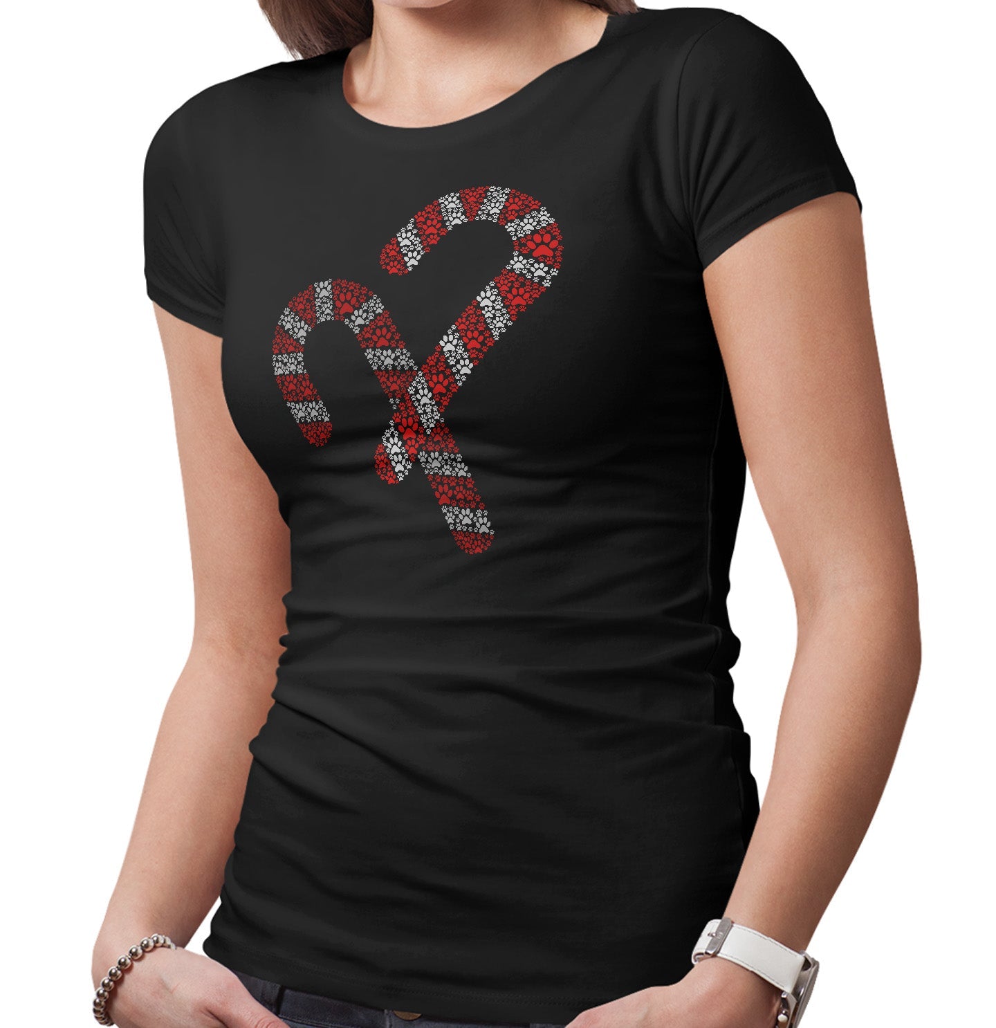 Paw Candy Cane - Women's Fitted T-Shirt